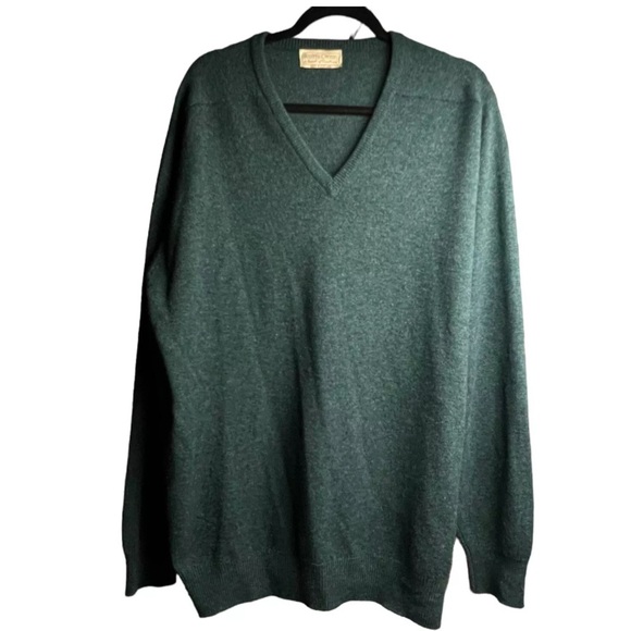 Scott & Crosby V-Neck Sweater Mens L XL 100% Lambswool Pullover Scotland Green - Picture 1 of 9